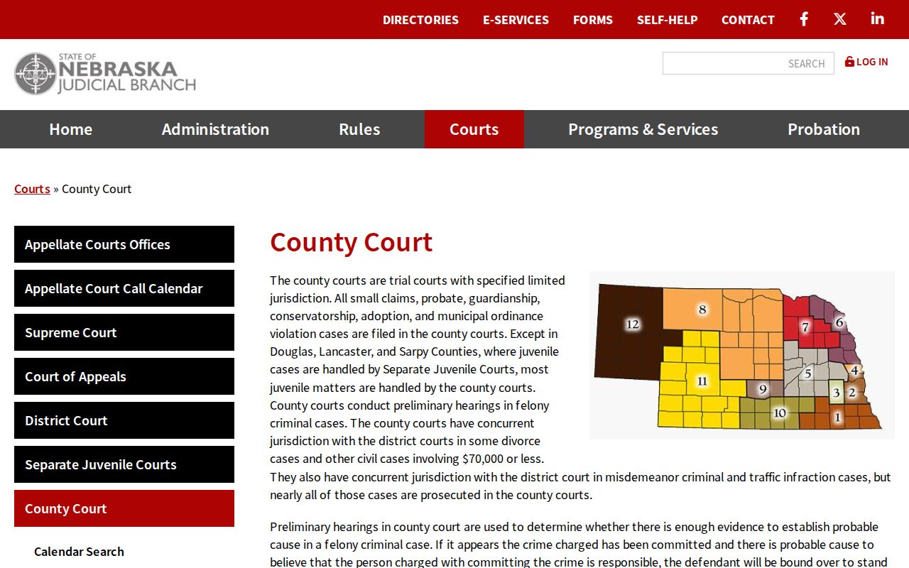 Arcadia court docket Nebraska County Court jurisdiction information
