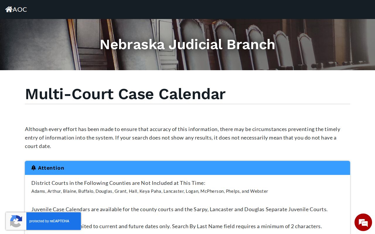 Valley County court calendar County and District Court search controls