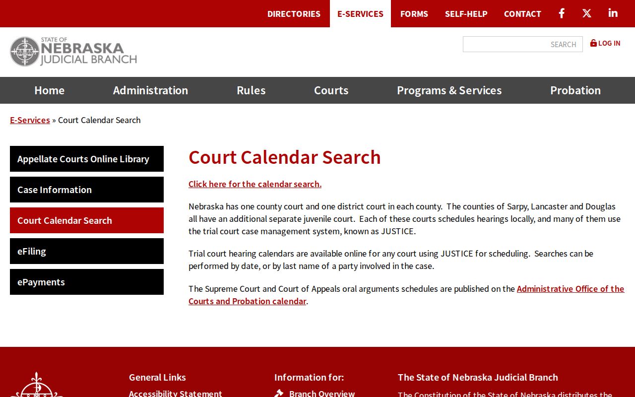 Valley County court calendar Nebraska court calendars overview