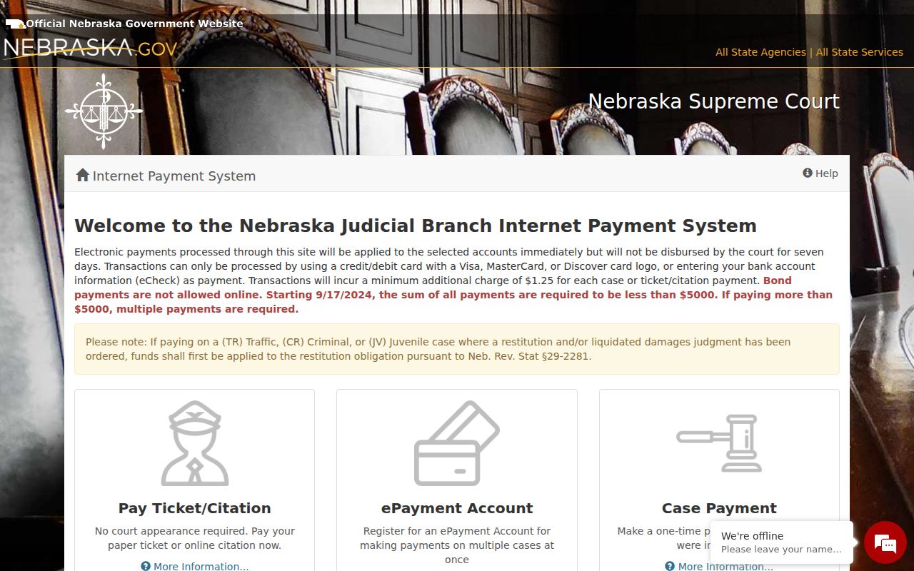 Valley County traffic court records Nebraska ePayments source
