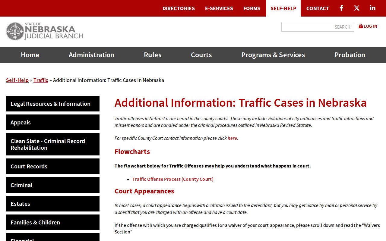 Valley County traffic court records Nebraska traffic instruction source