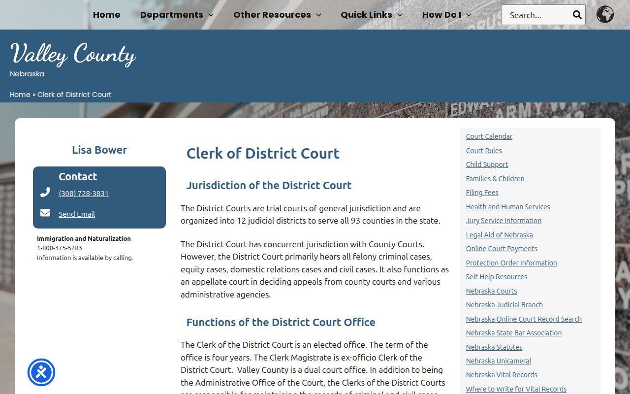 Valley County court docket clerk of district court official page