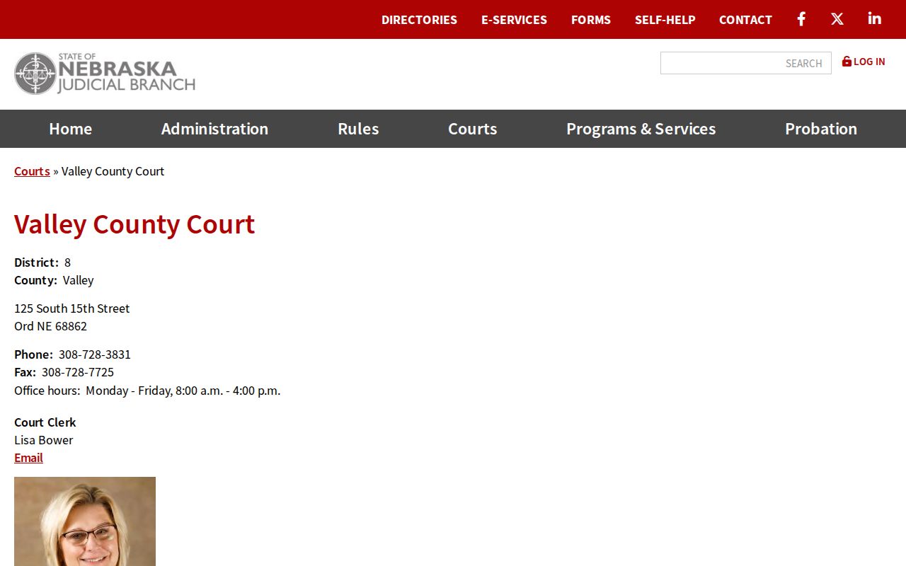 Valley County court docket County Court official contact page